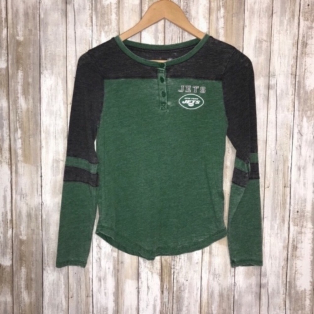 NFL New York Jets Girls Large Long Sleeve Henley Tee Green Youth L - Picture 6 of 6